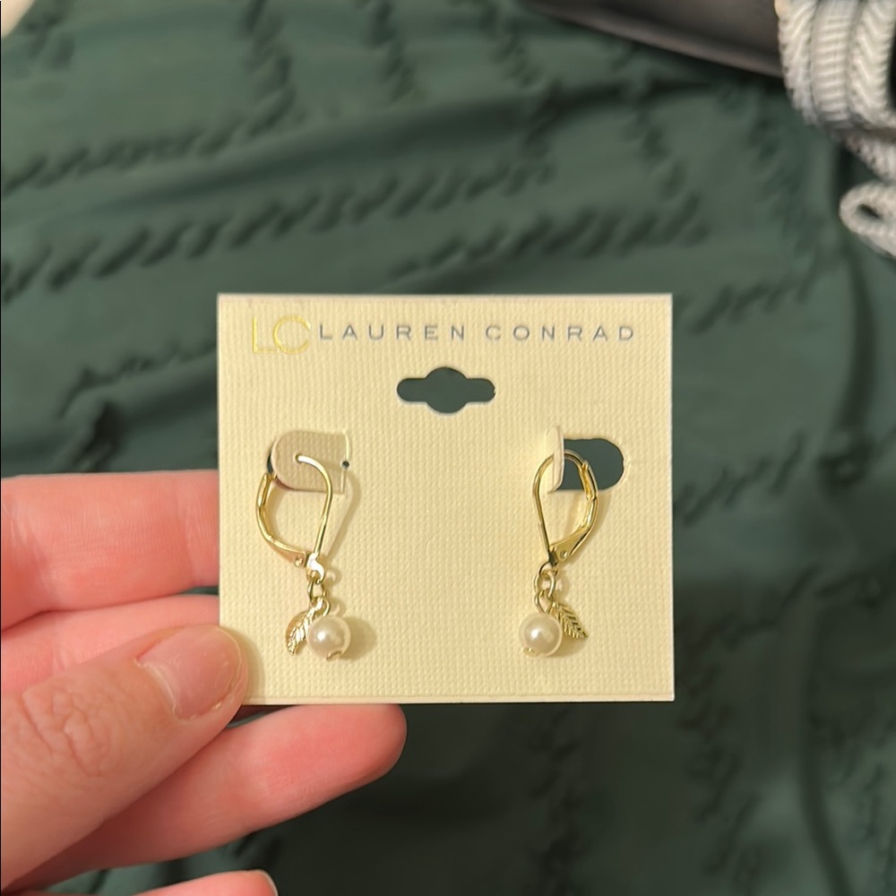 LC Lauren Conrad Gold and White Rope Twist Earrings